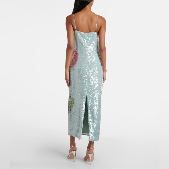 Farm Rio Sequin Blue Anthurium Flowers Midi Slip Dress - Picture 3 of 5